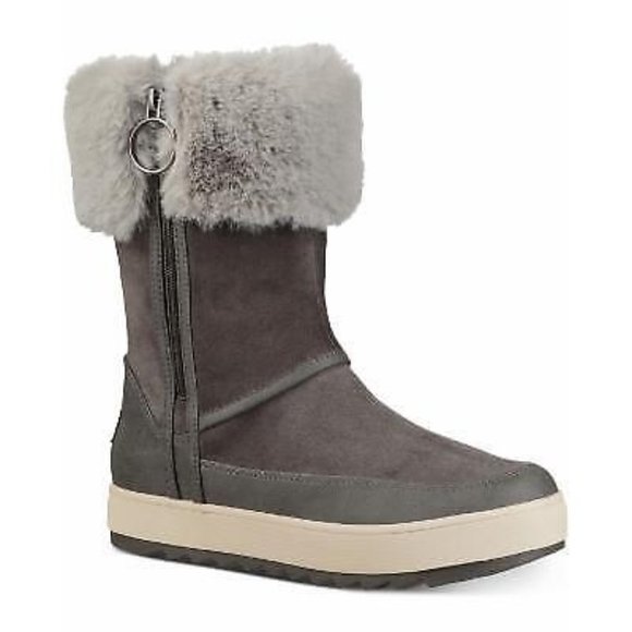 NIB UGG KOOLABURRA WOMEN'S TALL SUEDE FUR CUFF LINED WATERPROOF BOOTS GRAY - Picture 3 of 7
